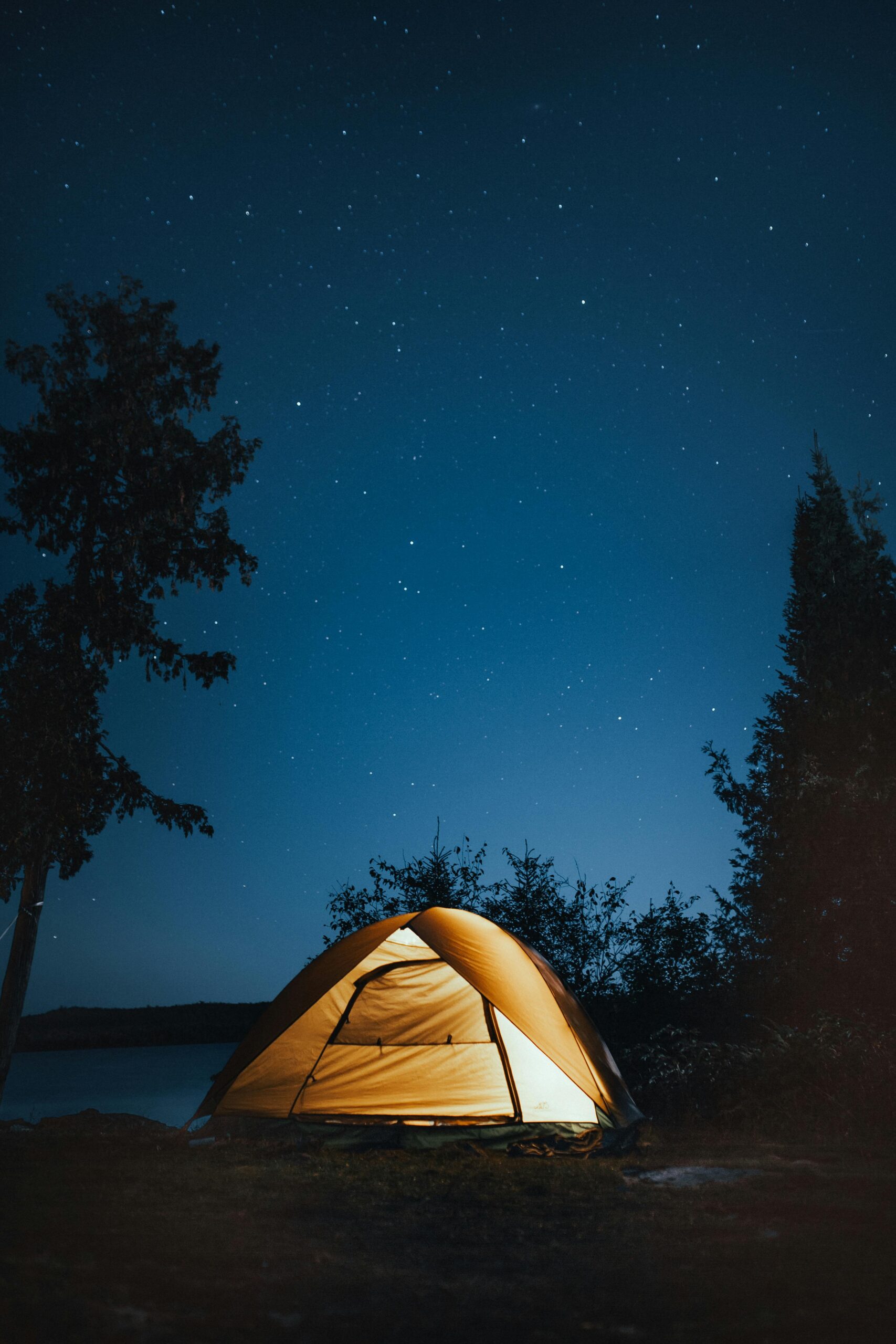 Tent Camping Under Starry Night Sky